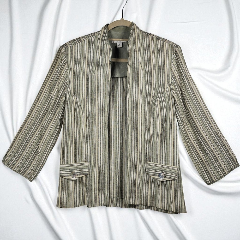 Dressbarn Womens Striped Blazer Jacket 3/4 Sleeve Career Work‎ Size 8